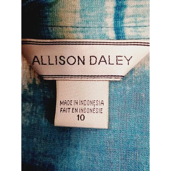 Allison Daley Button Up Women's Blue Wave Print Blouse Size 10 - Picture 6 of 7